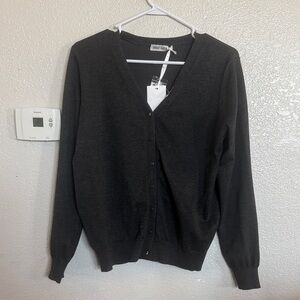 Grace Karin Dark Gray V-Neck Button-Up Cardigan Sweater